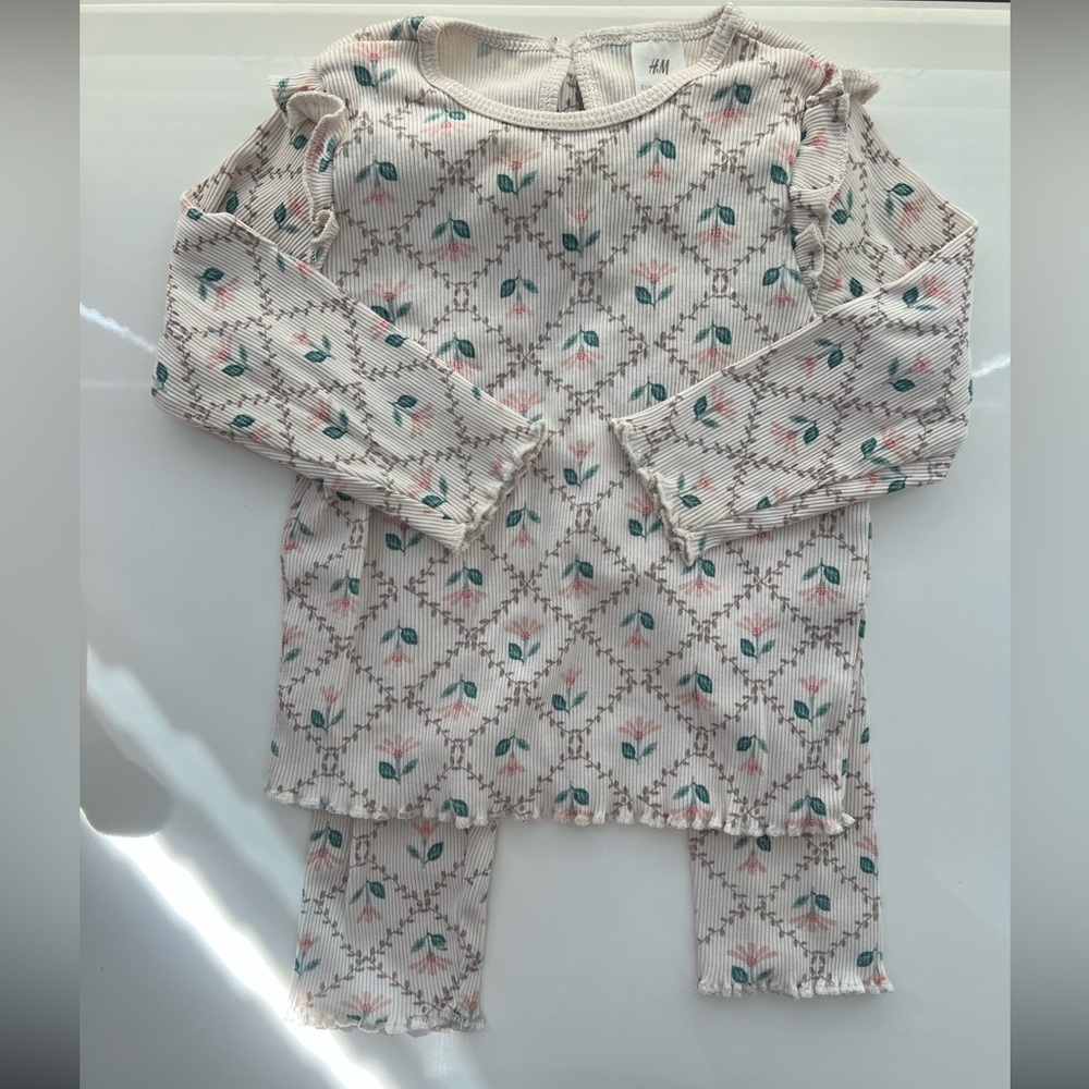 H&M Floral Long Sleeve Shirt with Matching Leggings- 12 Month